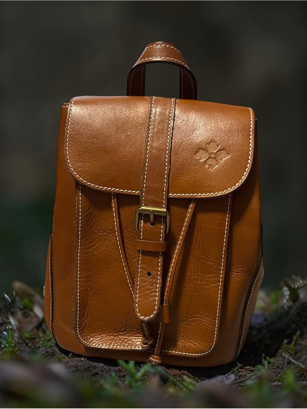 Patricia Nash Tan Leather Mini Backpack with Buckle Detail